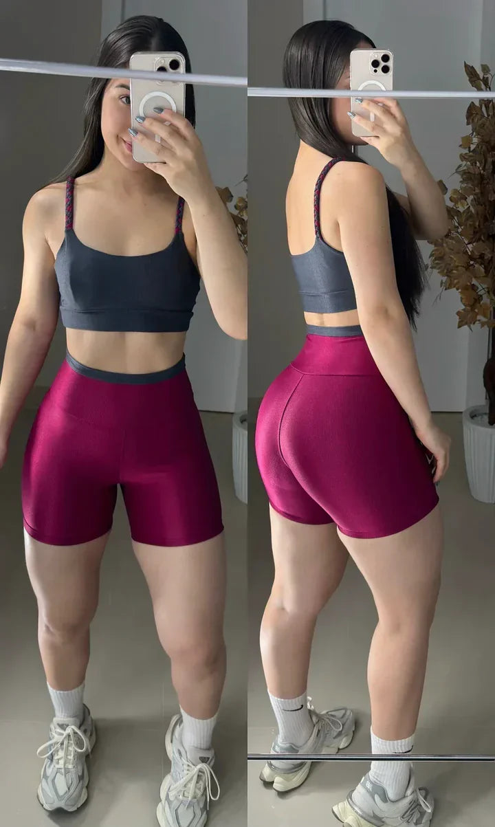 Conjunto Clean de short poliamida aveludado bicolor top trançado