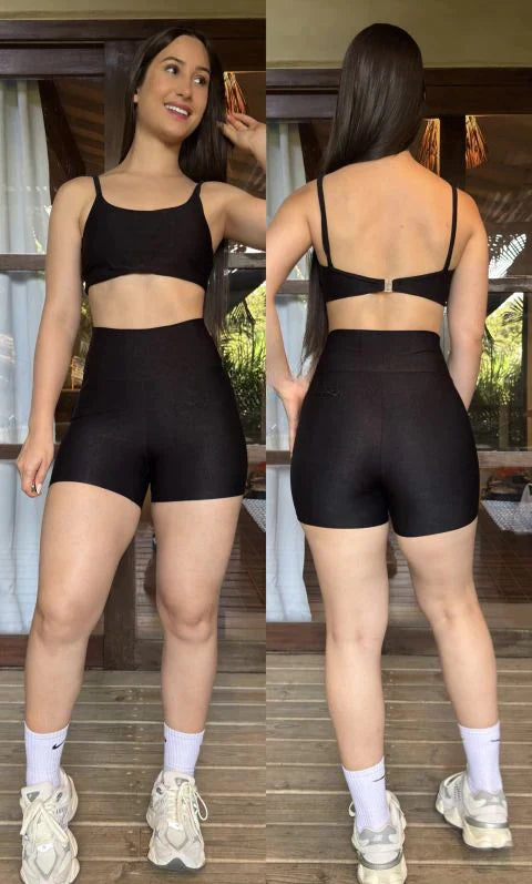Conjunto Havana short poliamida aveludado com fecho nas costas
