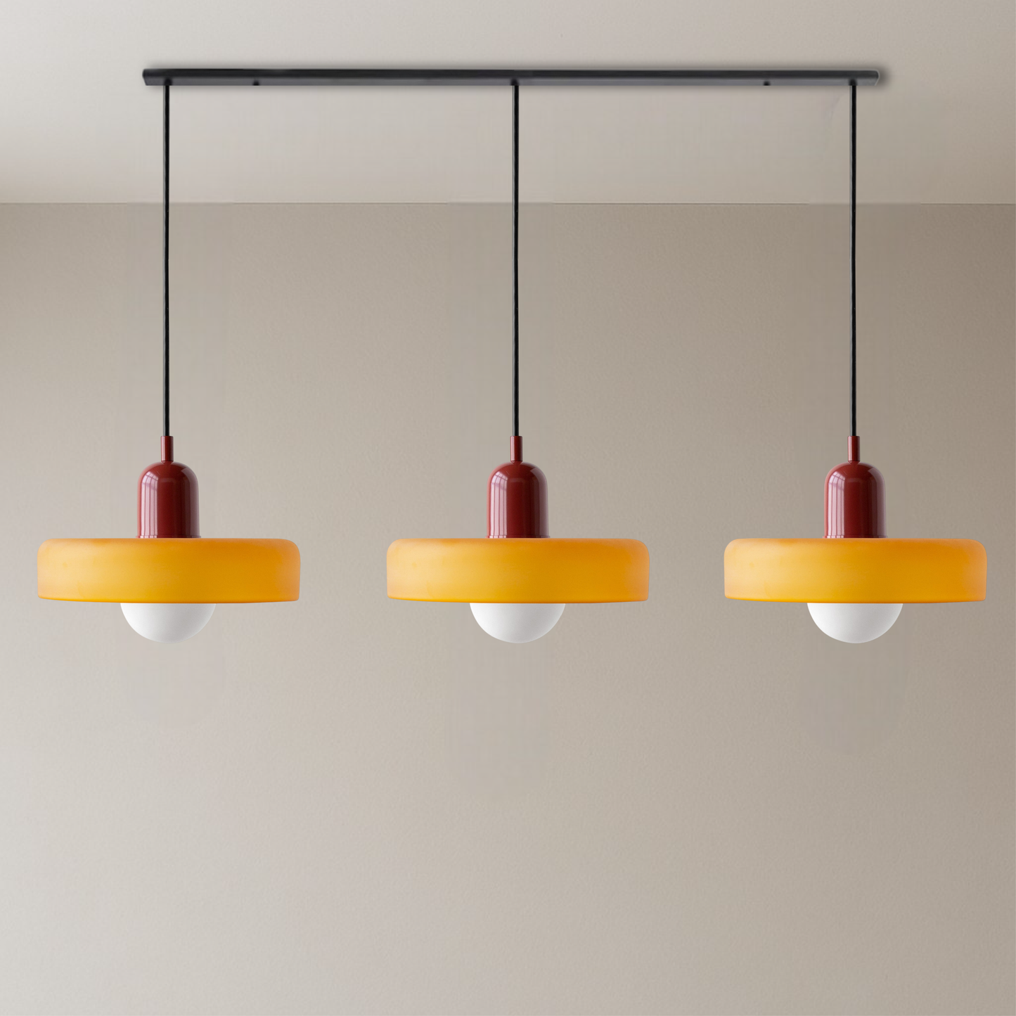 3-Head Bauhaus Colored Glass Pendant Light