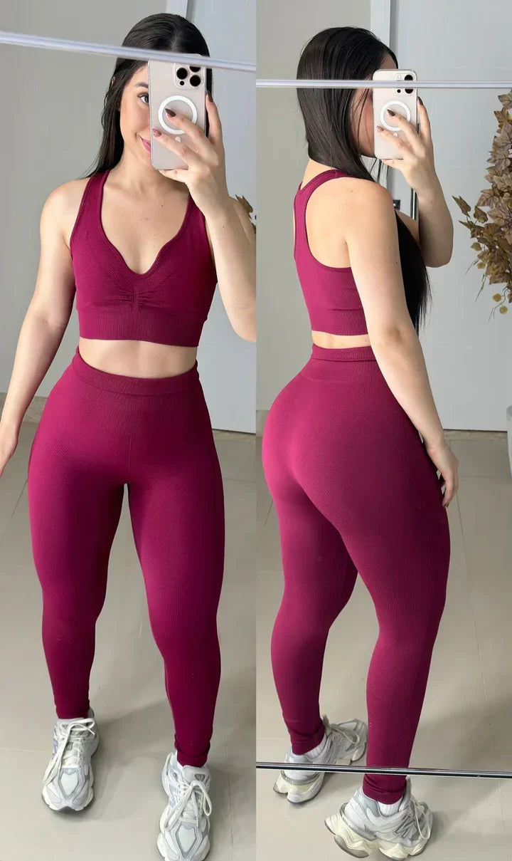 Conjunto legging poliamida texturizado Marsala