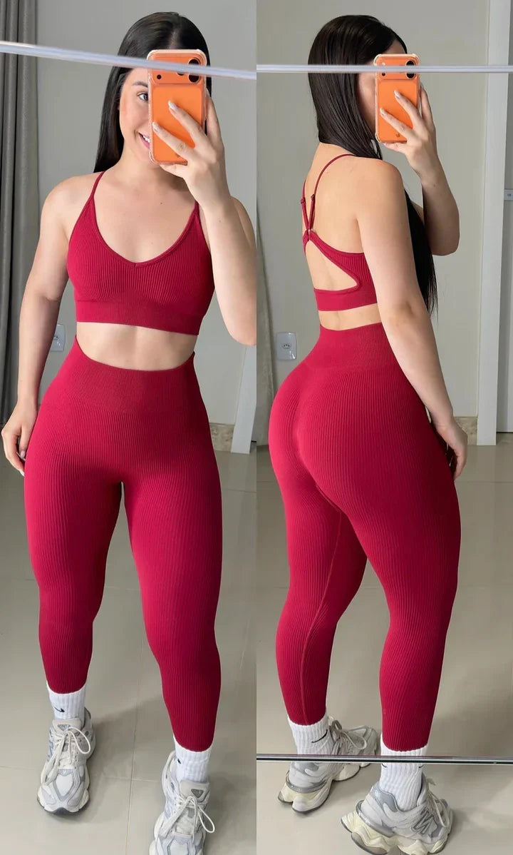 Conjunto vibe legging canelado Marsala