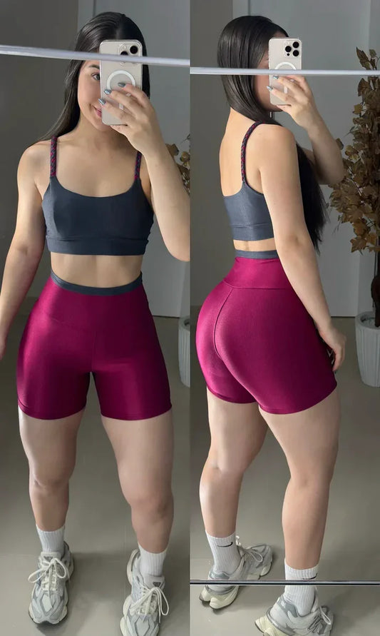 Conjunto Clean de short poliamida aveludado bicolor top trançado