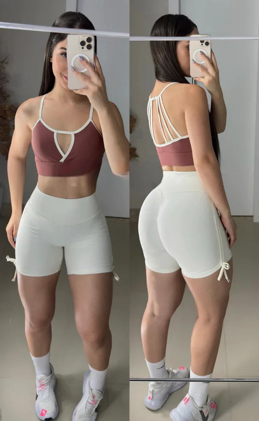 Conjunto short poliamida premium off com marrom