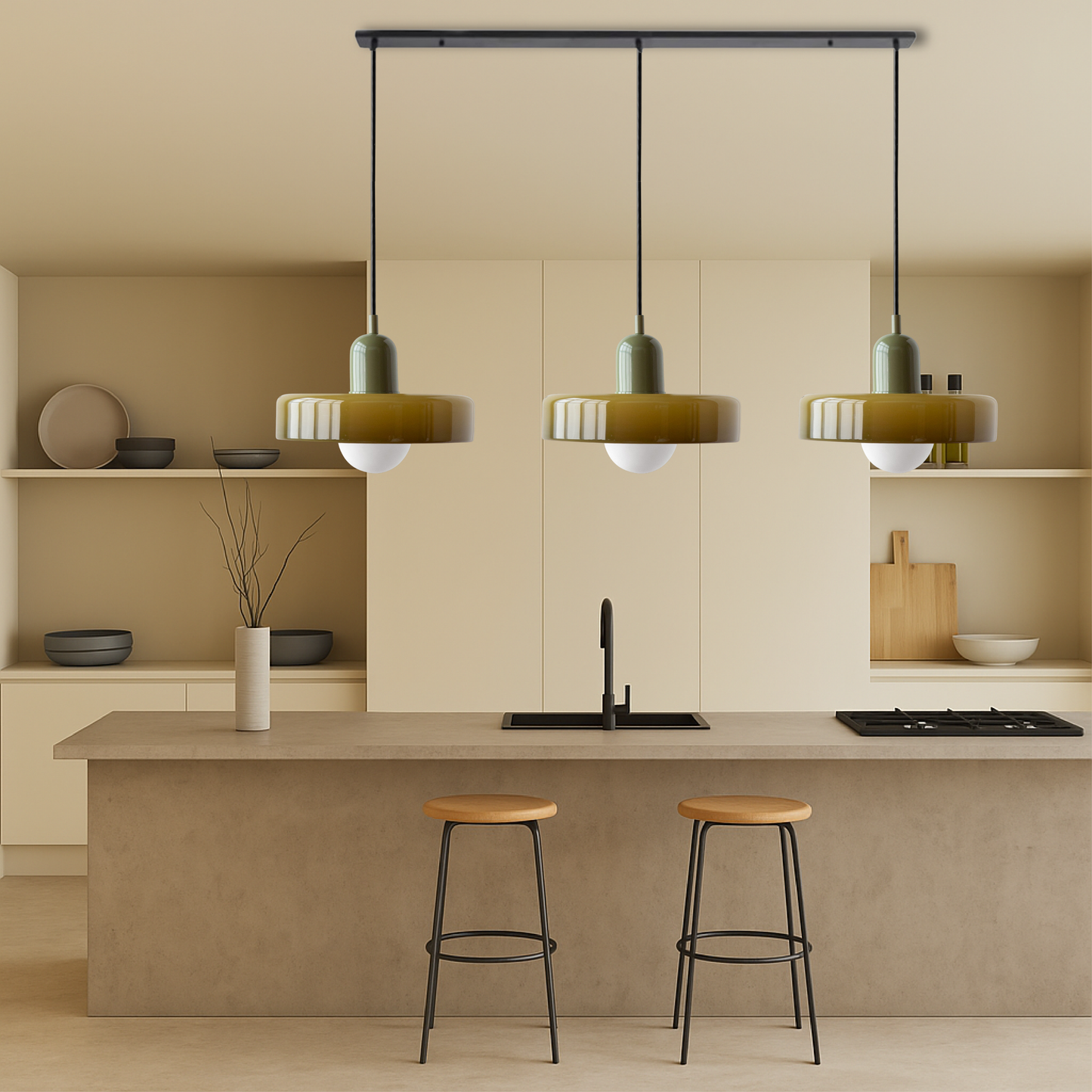 3-Head Bauhaus Colored Glass Pendant Light