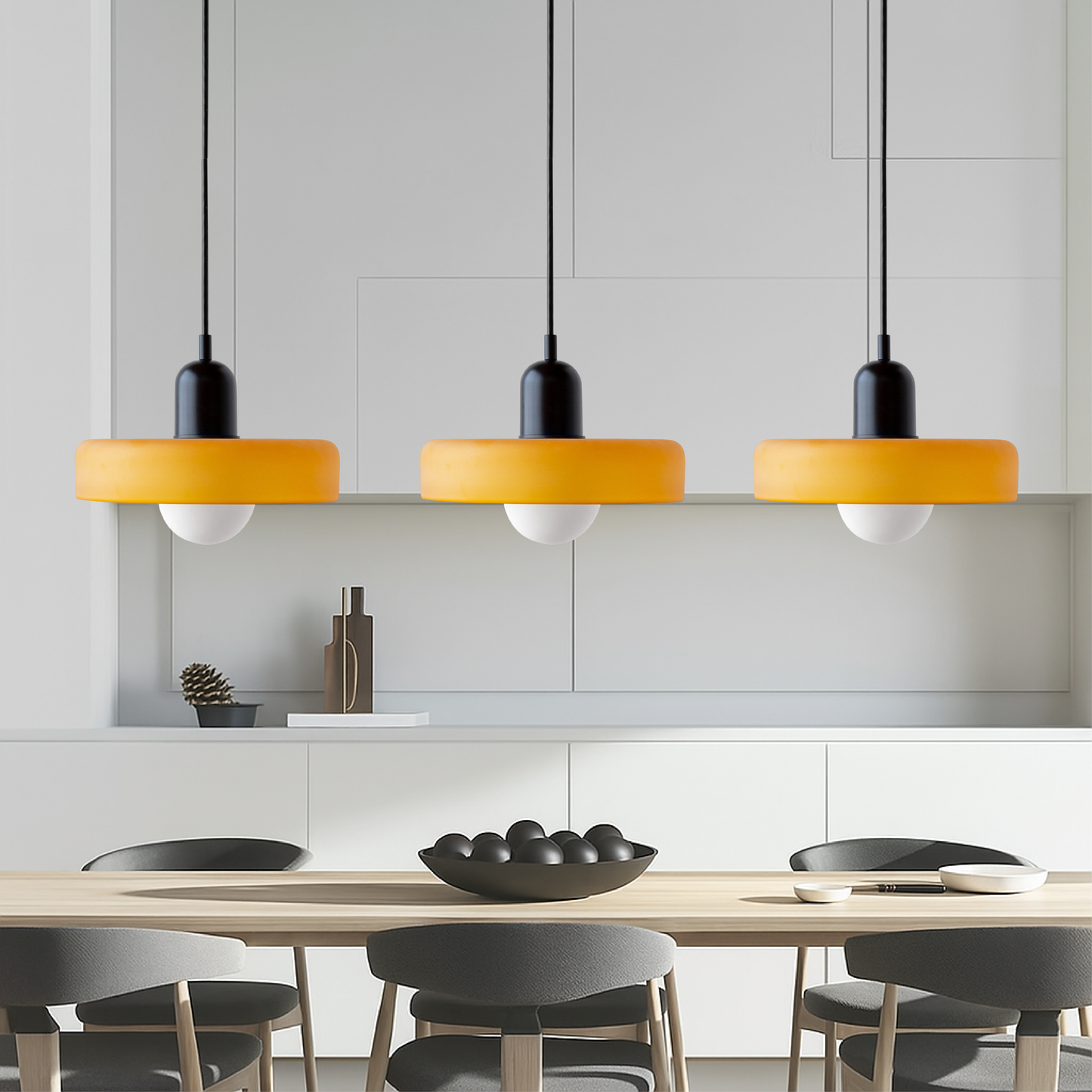 3-Head Bauhaus Colored Glass Pendant Light