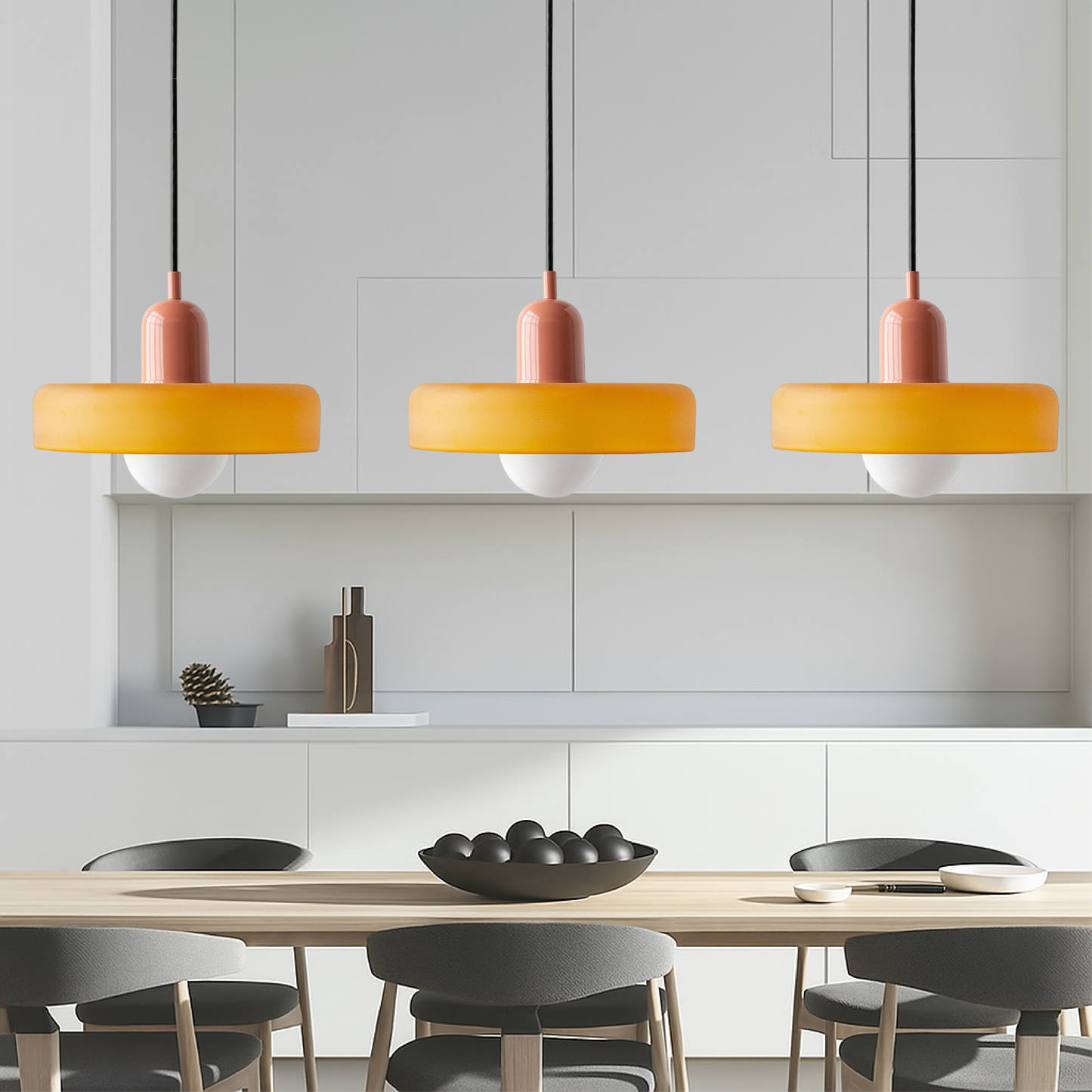 3-Head Bauhaus Colored Glass Pendant Light