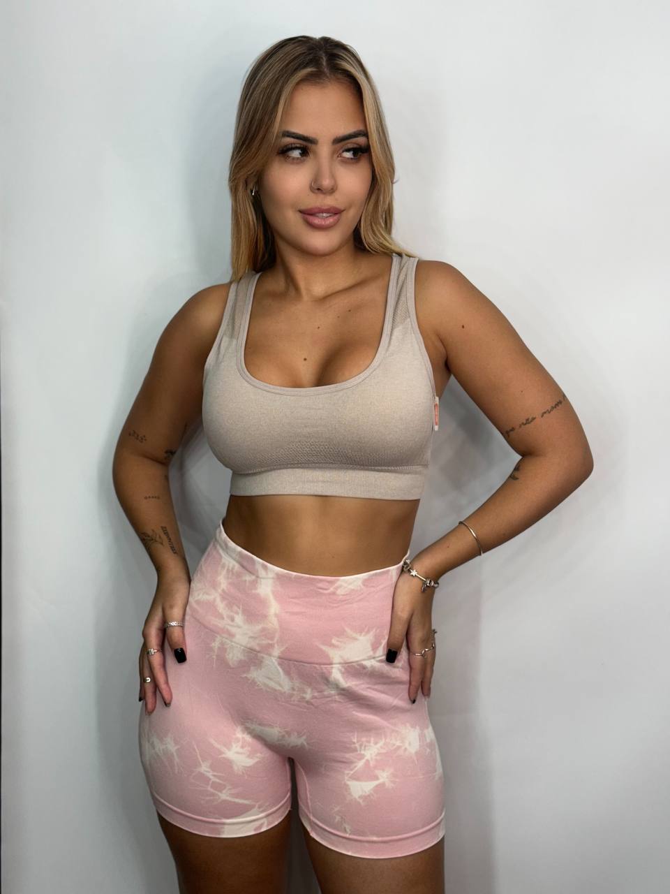 Conjunto  Raiado Rosa Nuvem